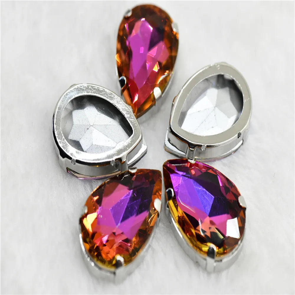 Teardrop glass rhinestones beads with claw setting sew on стразы Diamond DIY Clothing Accessories Jewelry Making silver base