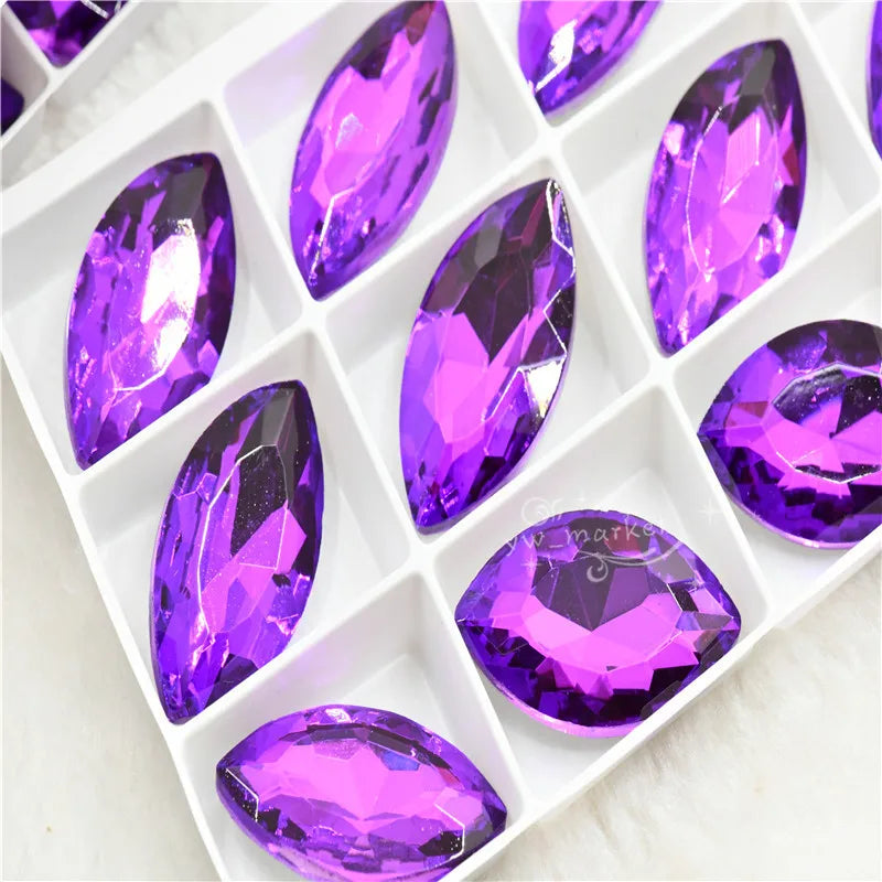 Beads For Jewelry Making Purple Strass Crystal Teardrop navette glass Stones Clothing Crafts