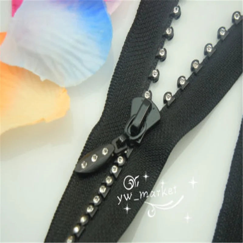 Zipper BLACK with Rhinestone for Western Shirt Garments Jacket Sew on  60cm 70cm 80cm you pick