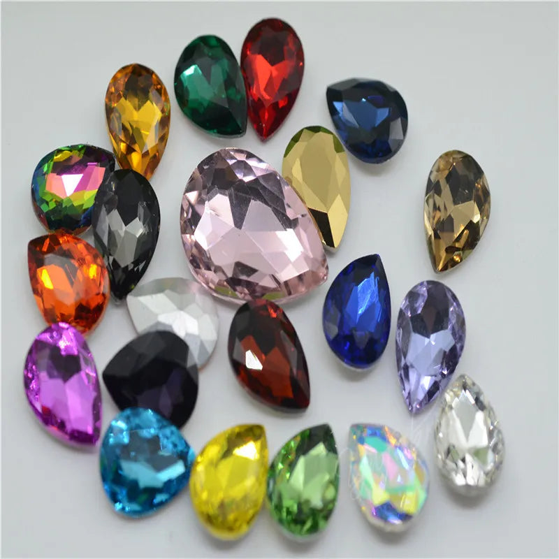 Wholesale teardrop crystal Crafts Pointback Glue on Bulk stones Garment rhinestones Jewelry Accessories 30x40mm 20x30mm