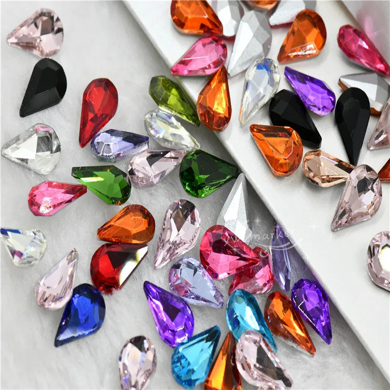 5x8mm 8x13mm glass fancy stone pointback crystal Diamante Rhinestones Droplet jewels Nail Art Decoration