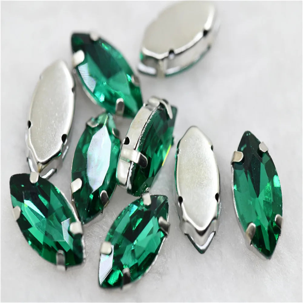 Navette rhinestones with claw silver golde base clothes sew on jewels soldering DIY jewelry Accessories