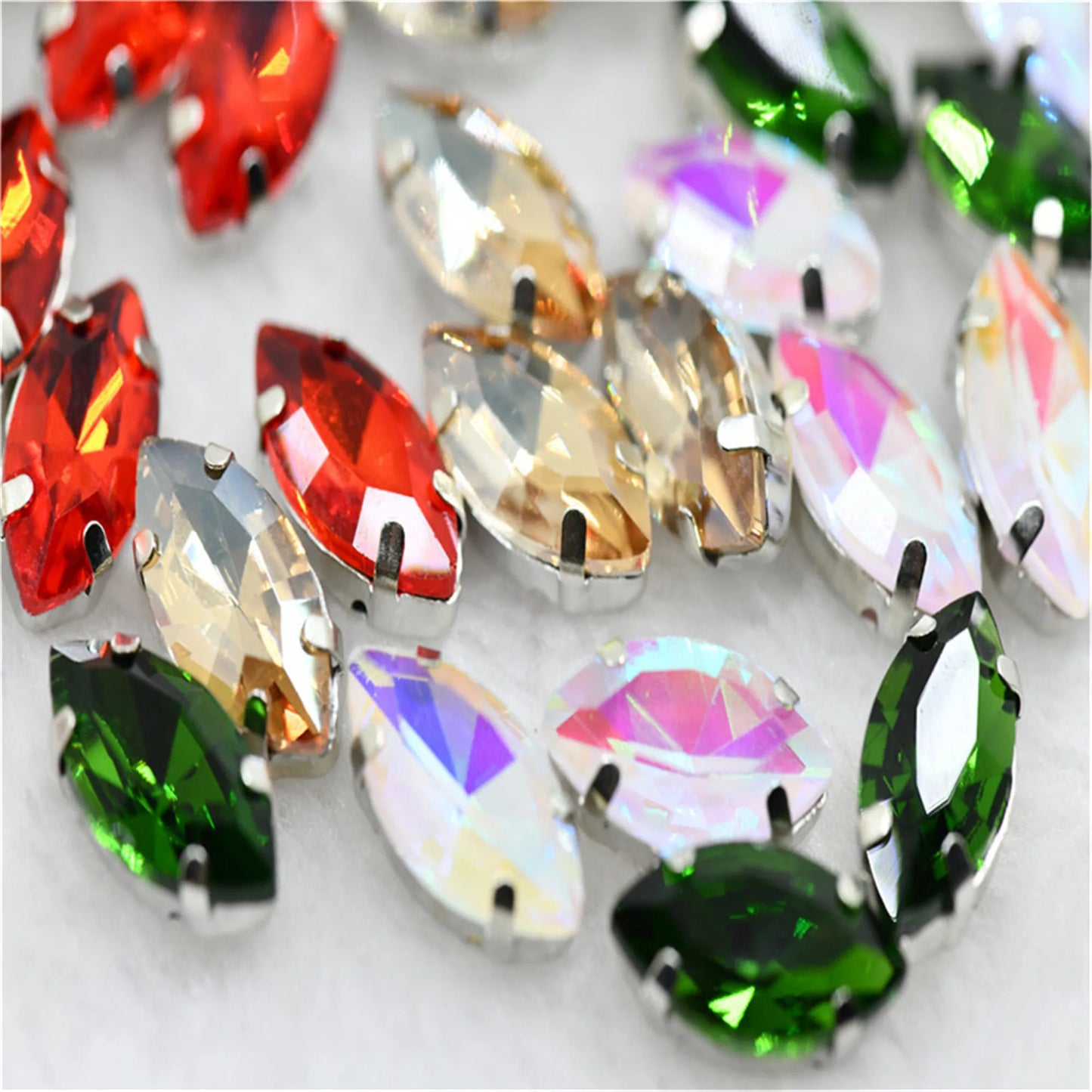 Navette Christmas style glass beads with claw setting clothing sew on jewels making shoes bags Home Decoration