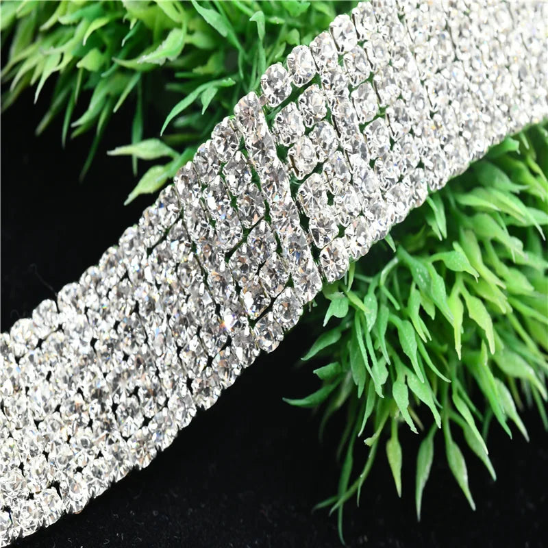 Multi row Crystals Rhinestones silver chain Cake Ribbon Trimming Wedding decoration  bride Dress sewing accessories 1 yard