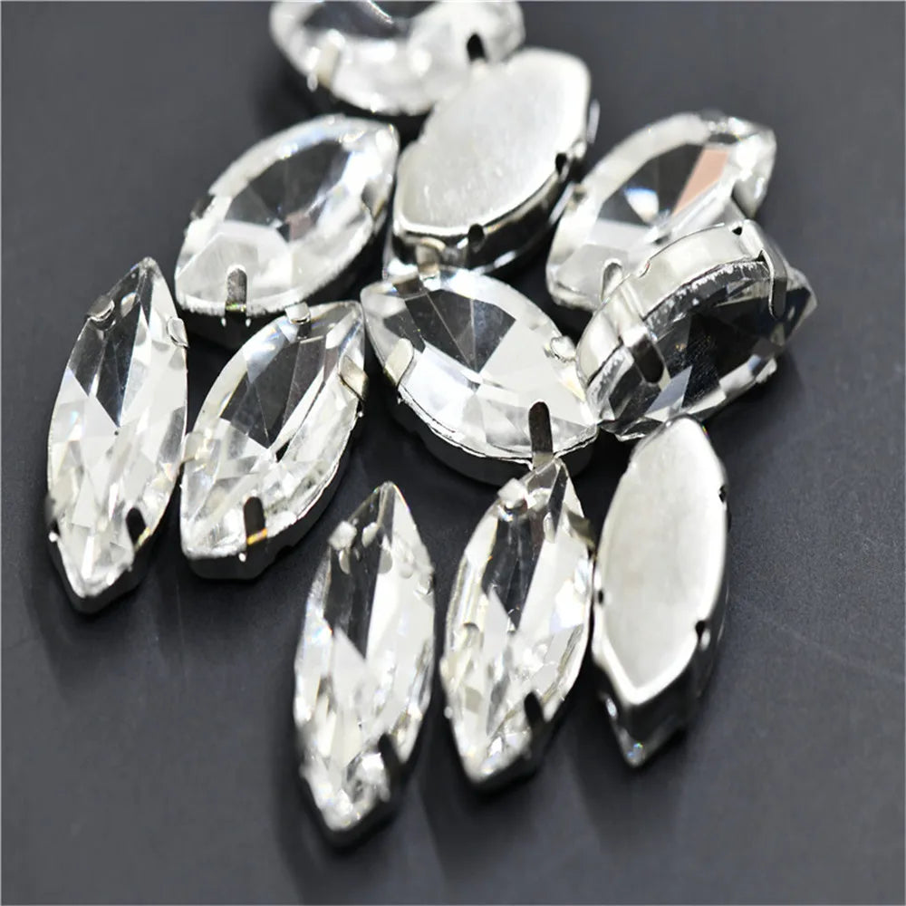 Navette rhinestones with claw silver golde base clothes sew on jewels soldering DIY jewelry Accessories