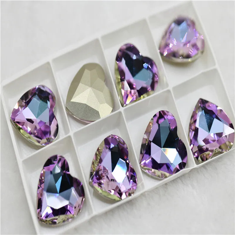 k9  27mm Heart Glass Rhinestones Color Jewels Making 8PCS  Big stones