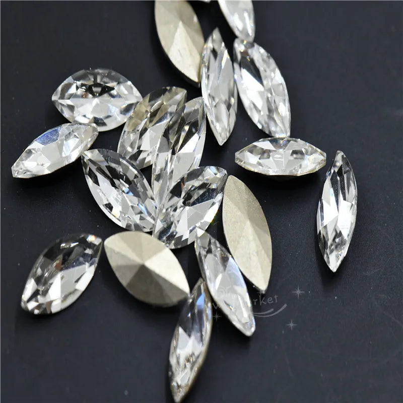 k9 crystal rhinestones clear Navette Round  point back glass stones jewels beads for crafts