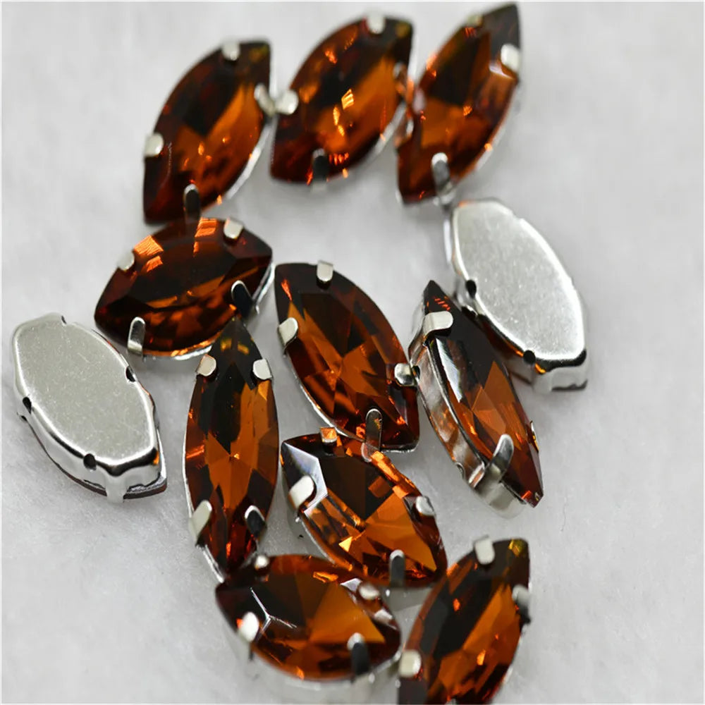 Navette rhinestones with claw silver golde base clothes sew on jewels soldering DIY jewelry Accessories