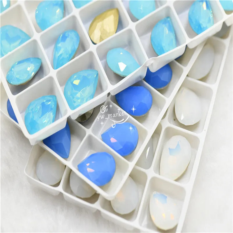 Opal stones Glass Rhinestones Pointback Droplet for Craft Glue on Garment Crafts Jewelry 13x18mm