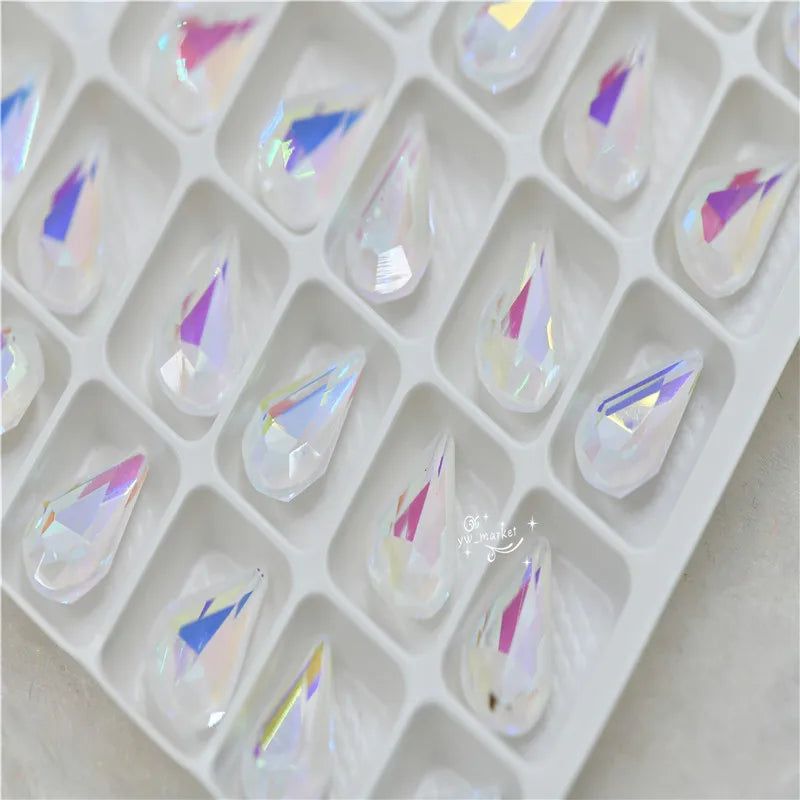 White Milk ab Rhinestones  Navette ROUND TEARDROP  Pointback  Glass Crystal Stones  Jewelry Making