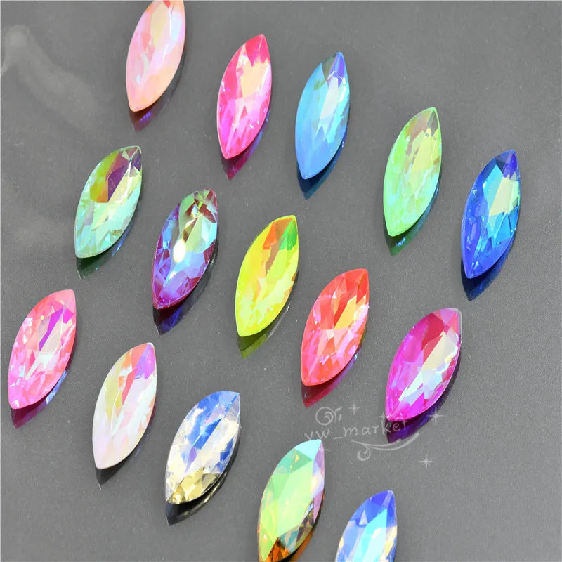 All mocha ab Glue on Bulk wholesale Navette  glass stones pintback for jewelry Glitter stones Crystal rhinestones 9x18mm 17x32mm