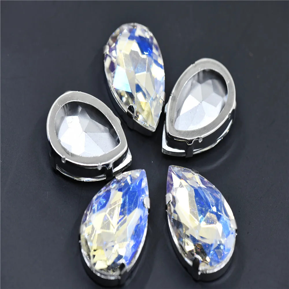 Teardrop glass rhinestones beads with claw setting sew on стразы Diamond DIY Clothing Accessories Jewelry Making silver base