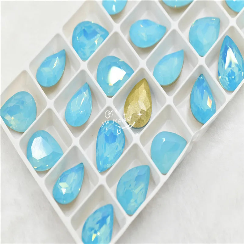 Opal stones Glass Rhinestones Pointback Droplet for Craft Glue on Garment Crafts Jewelry 13x18mm