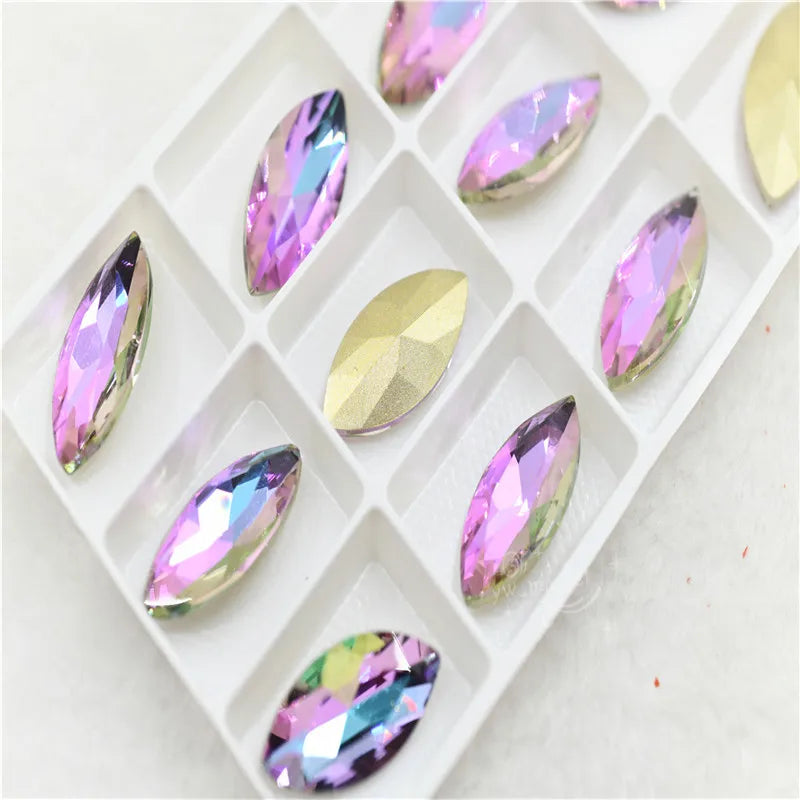 Stones violet Color Diamond Decoration Rivoli Teardrop Navette Glittle  Electroplating Effect   Jewels Making Rhinestones