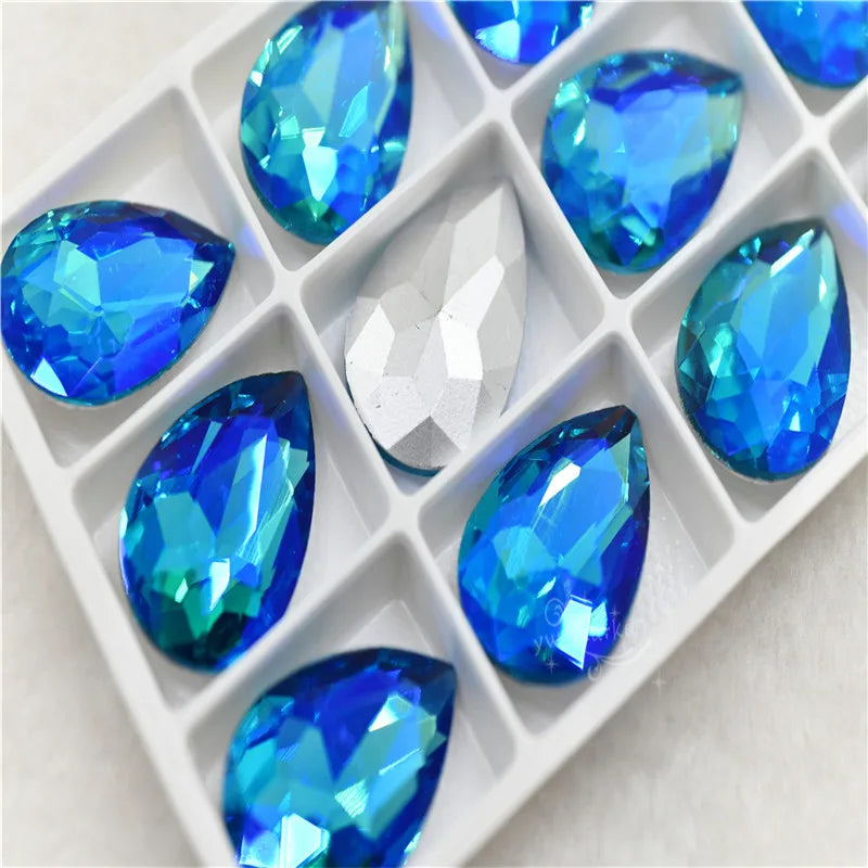 Rhinestones glass crystal stones aquamarine AB Rivoli Teardrop Navette square Jewels making