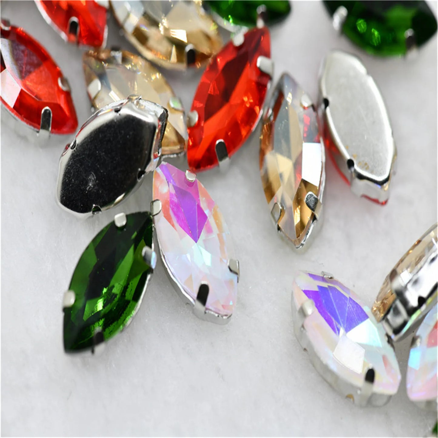 Navette Christmas style glass beads with claw setting clothing sew on jewels making shoes bags Home Decoration