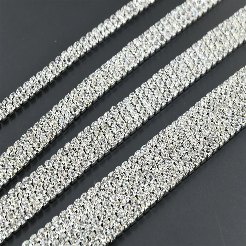 Multi row Crystals Rhinestones silver chain Cake Ribbon Trimming Wedding decoration  bride Dress sewing accessories 1 yard