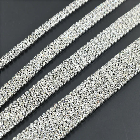 Multi row Crystals Rhinestones silver chain Cake Ribbon Trimming Wedding decoration  bride Dress sewing accessories 1 yard