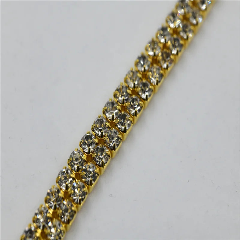 10 yards Glitter 2 rows Rhinestones chain AAA quality  silver gold claw Wholesale  Wedding decoration bride Dress sewing trim