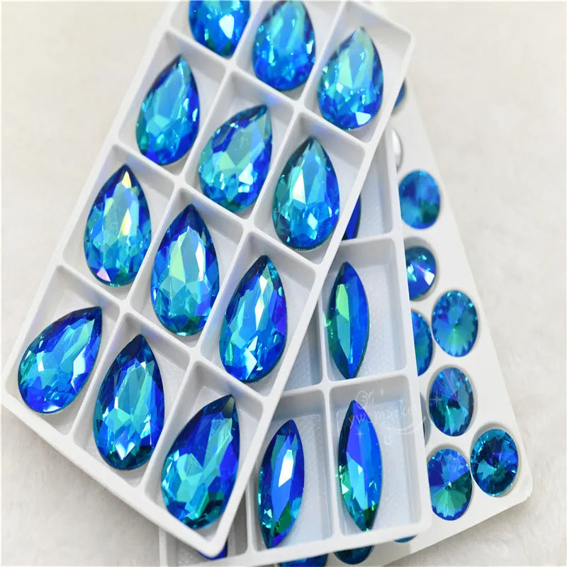 Rhinestones glass crystal stones aquamarine AB Rivoli Teardrop Navette square Jewels making