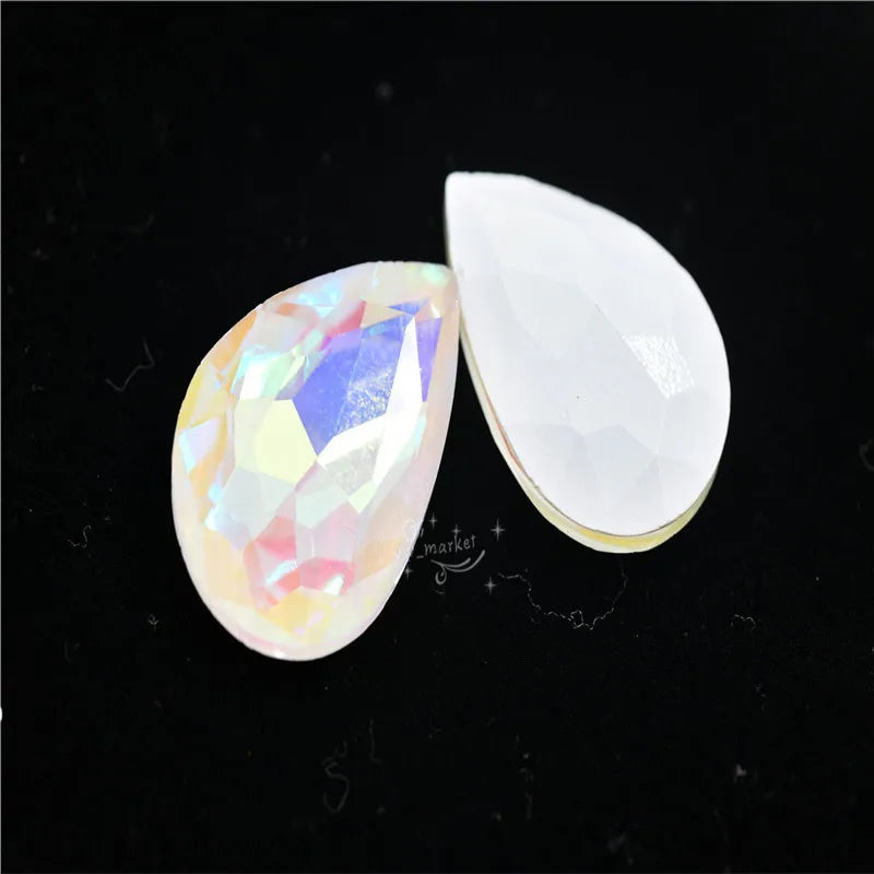 White Milk ab Rhinestones  Navette ROUND TEARDROP  Pointback  Glass Crystal Stones  Jewelry Making