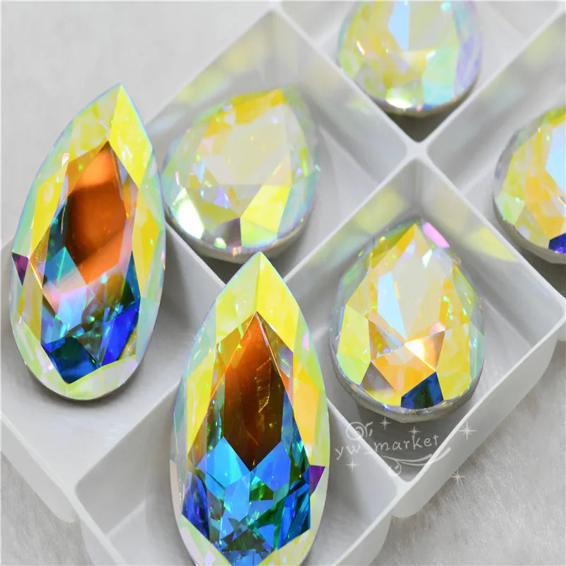 K9 crystal ab DIY beads Teardrop Pointback Glass rhinestones Stones  Jewelry Accessories Home  Decoration  High Quality