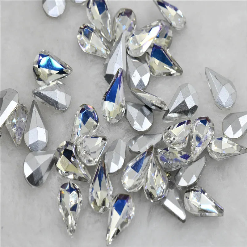 Moonlight color Droplet  Home Decoration Rhinestones Glass  Rivoli Navette  Glue on jewels  Crafts 20x30mm 17x32mm