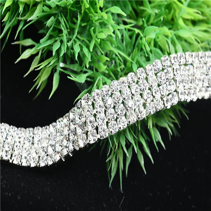 Multi row Crystals Rhinestones silver chain Cake Ribbon Trimming Wedding decoration  bride Dress sewing accessories 1 yard