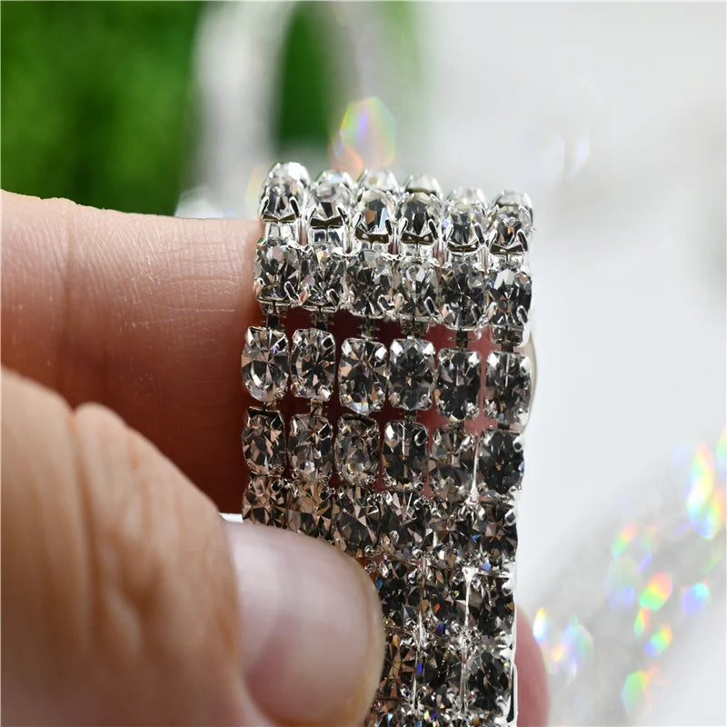 Multi row Crystals Rhinestones silver chain Cake Ribbon Trimming Wedding decoration  bride Dress sewing accessories 1 yard