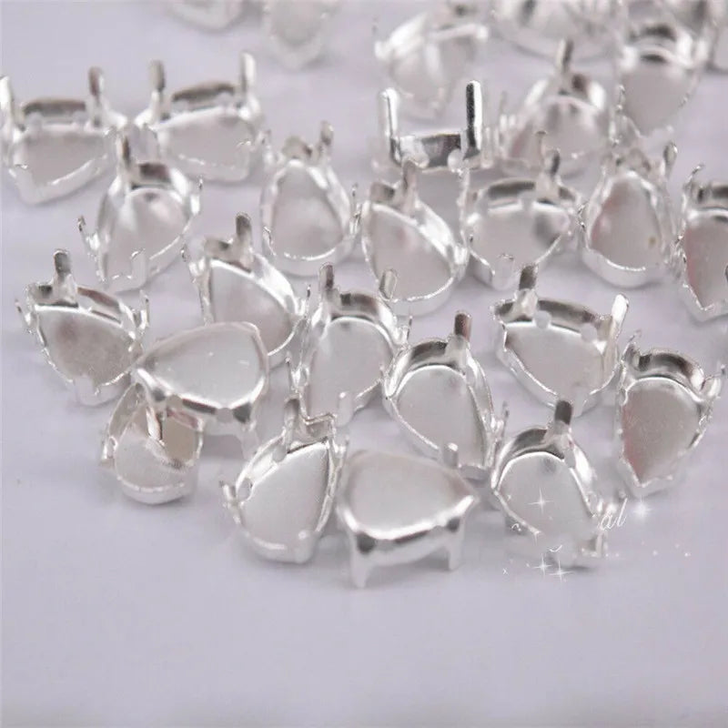 silver casing Brass Empty Setting with 4 holes  for stones Jewellery making normal  Claw  not strong round horse eye teardrop