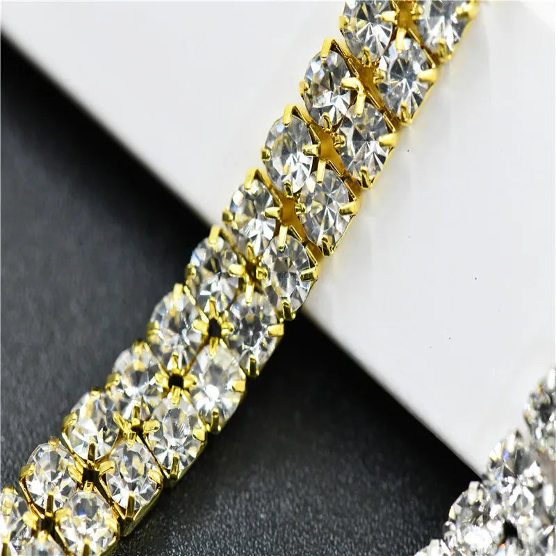 10 yards Glitter 2 rows Rhinestones chain AAA quality  silver gold claw Wholesale  Wedding decoration bride Dress sewing trim