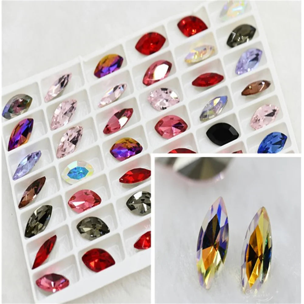 k9 Crafts beads Jewelry Accessories Navette shaped K9 Glass Glue On Rhinestones appliques 7x15mm