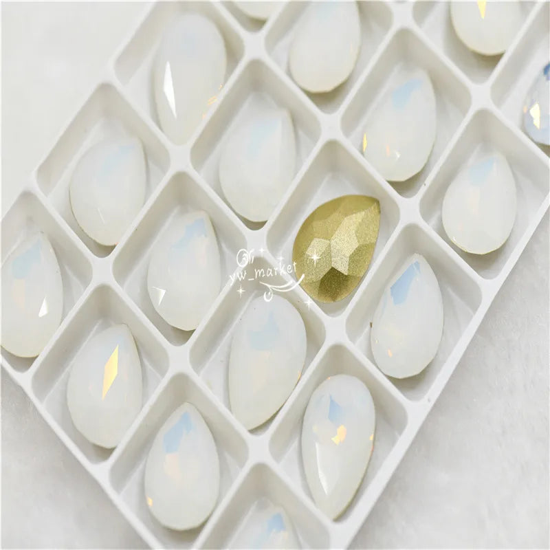 Opal stones Glass Rhinestones Pointback Droplet for Craft Glue on Garment Crafts Jewelry 13x18mm