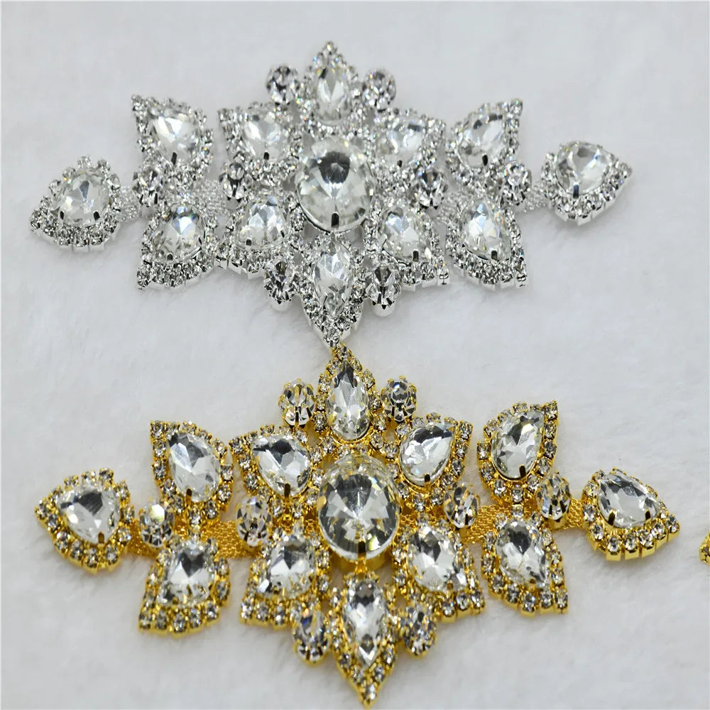 Rhinestones Applique Sew On wedding dress Decoration Crystal ab silver shiny trim for hat shoes clothes