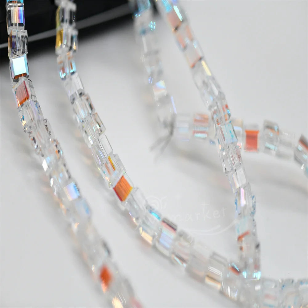 6mm 4mm Glass Square Beads Faceted Czech Crystal Spacer Cube Beaded for Jewelry Making Earing Accessories Needlework