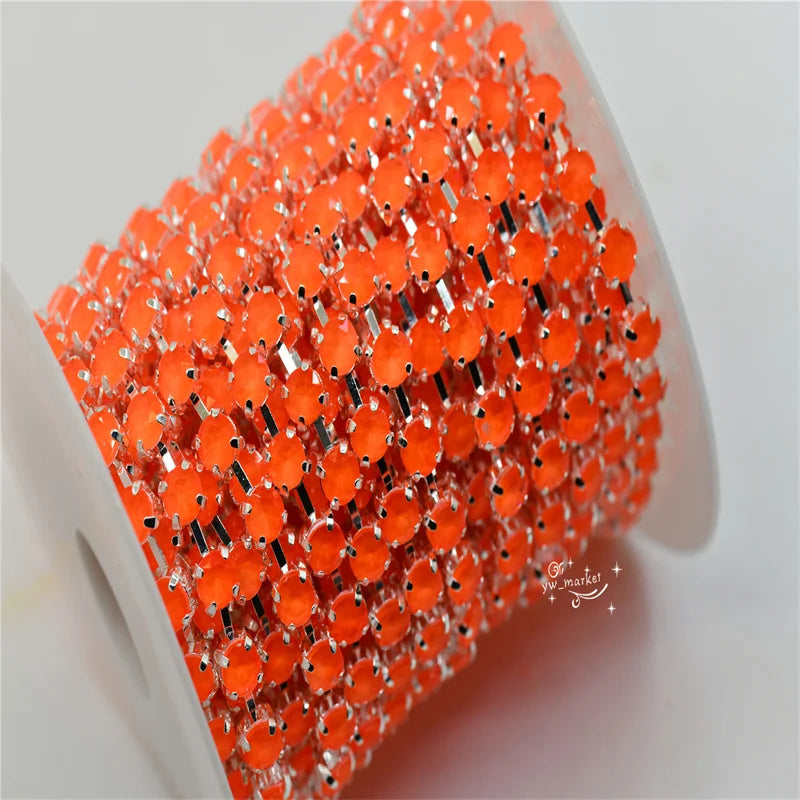 neon color glass Jewelry rhinestones Chain  Handmade  trims Silver claw  ss28 6mm