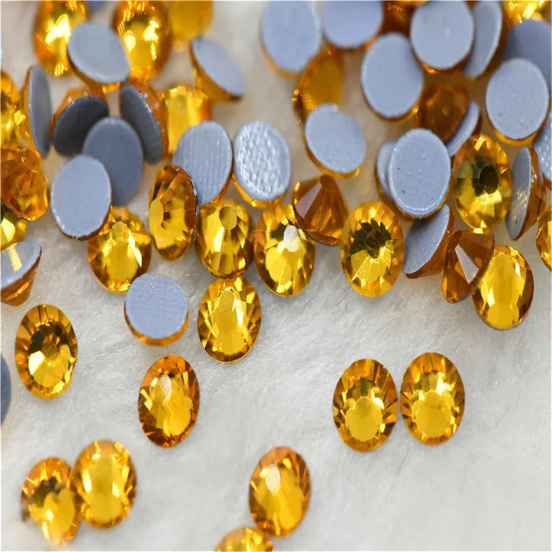 Yellow  series  Iron On Hotfix rhinestones Flatback Crystal  Round Stones for dress clothes shoes Decoration