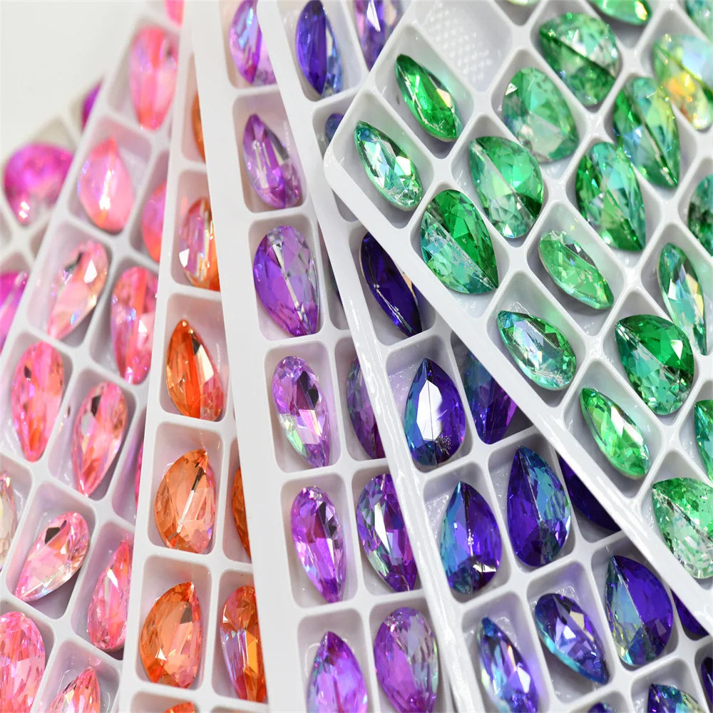 K9  Laser  Shine teardrop 10x14mm strass applique cristal  pointback stones  for bags Needlework beads