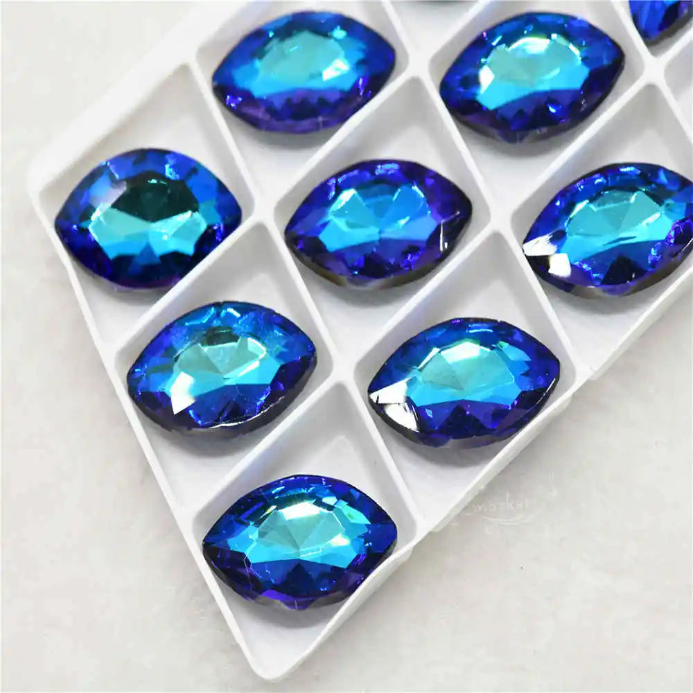 Wholesale Violet Blue Droplet chandelier crystals glass beads  Rivoli Navette  Glue on jewels making rhinestones