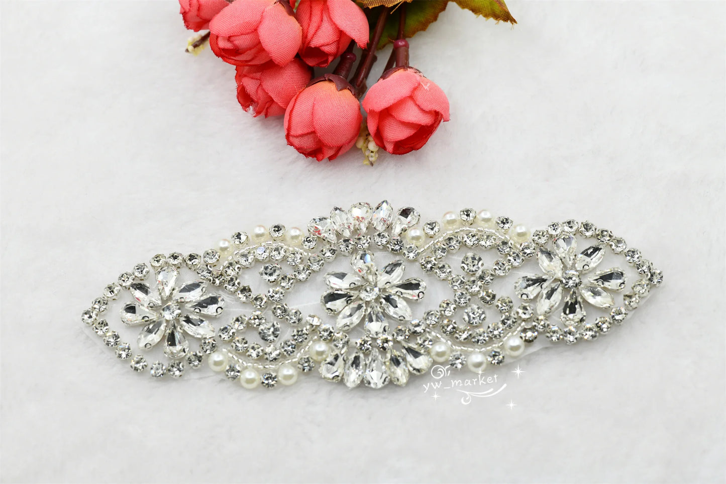 crystal rhinestones beaded applique Iron On bridal dress Garment Accessories x 1 pcs