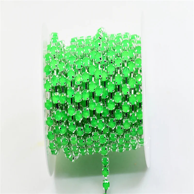 neon color glass Jewelry rhinestones Chain  Handmade  trims Silver claw  ss28 6mm