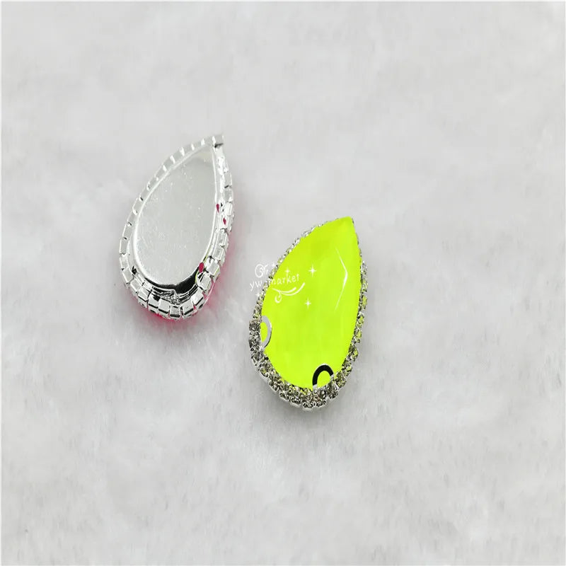 neon Color rhinestone Applique Strass Diamond with claw  Buttons  teardrop shape Jewelry making ClothingSEW ON