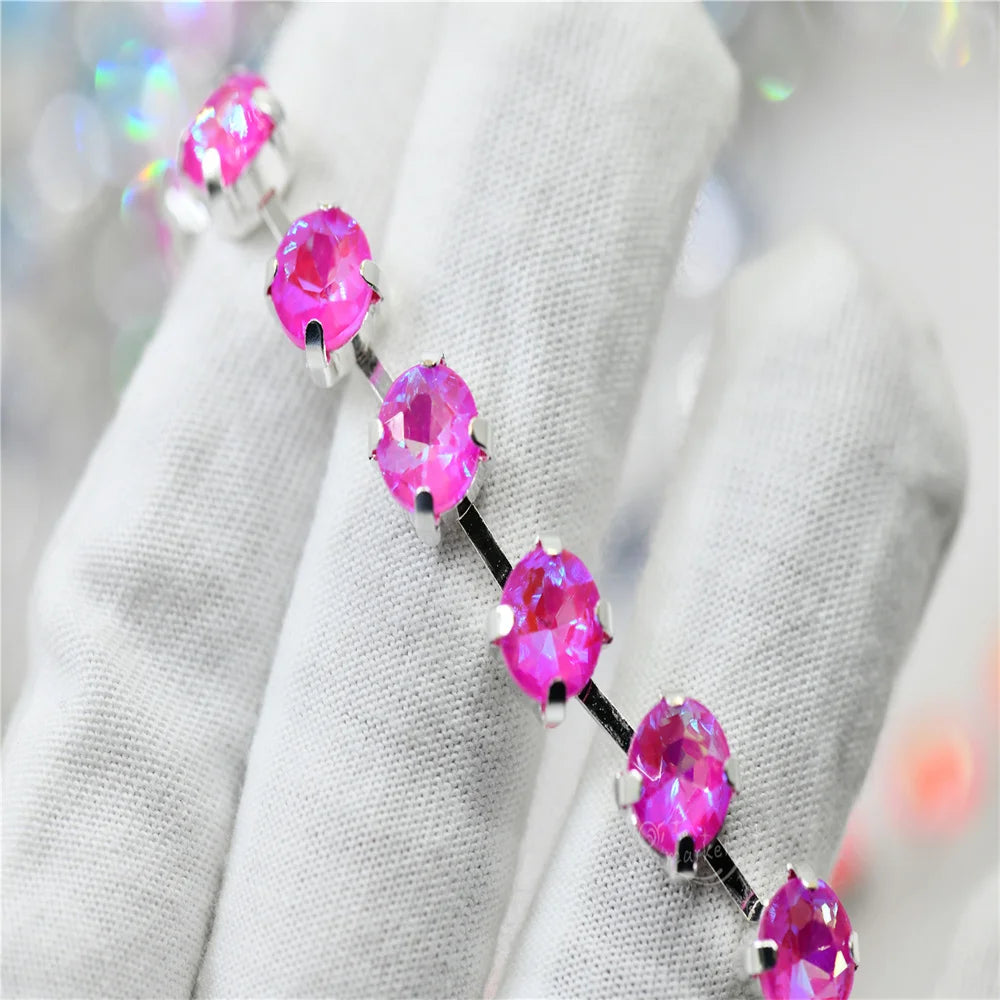 Gem Flower Rhinestones Chain  handmade Applique Strass silver claw for wedding dress sewing Jewelry making ss38  ss28