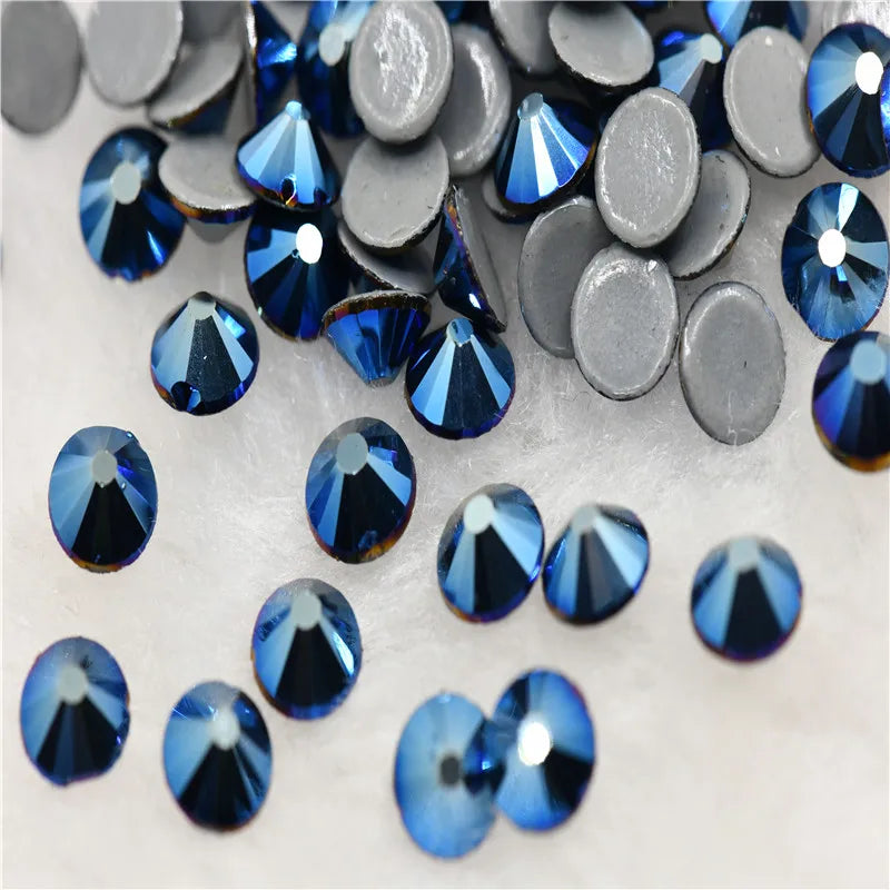 Blue series  Hotfix rhinestones Flatback Crystal  Round Stones for dress clothes bags Decoration Iron On