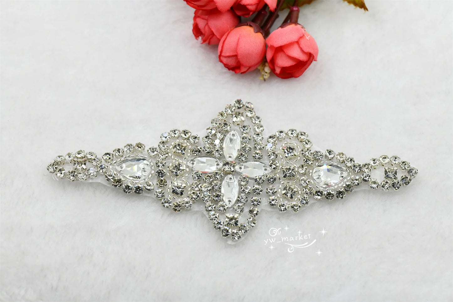 crystal rhinestones beaded applique Iron On bridal dress Garment Accessories x 1 pcs