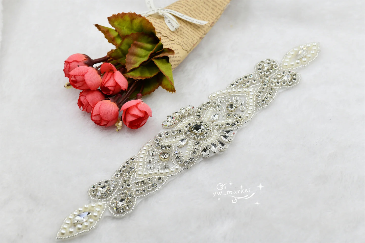 crystal rhinestones beaded applique Iron On bridal dress Garment Accessories x 1 pcs