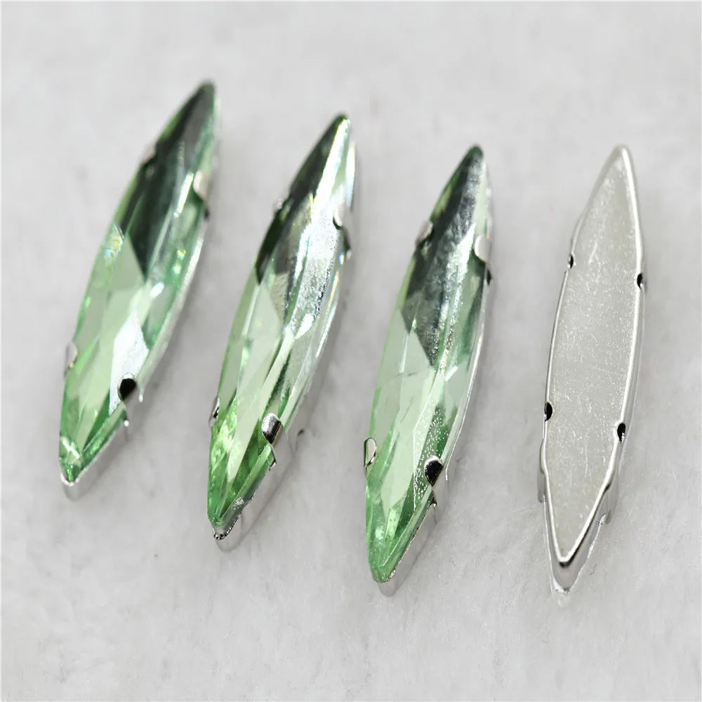 10x35mm Navette stones Christmas style  silver claw setting solder for jewelry or dress shoes sew on