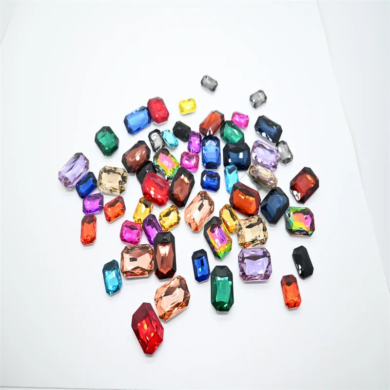 Rectangle Glitter Loose Beads Glass Crystal Pointed Back Fancy Stones Strass Rhinestone For Clothes Shoes DIY