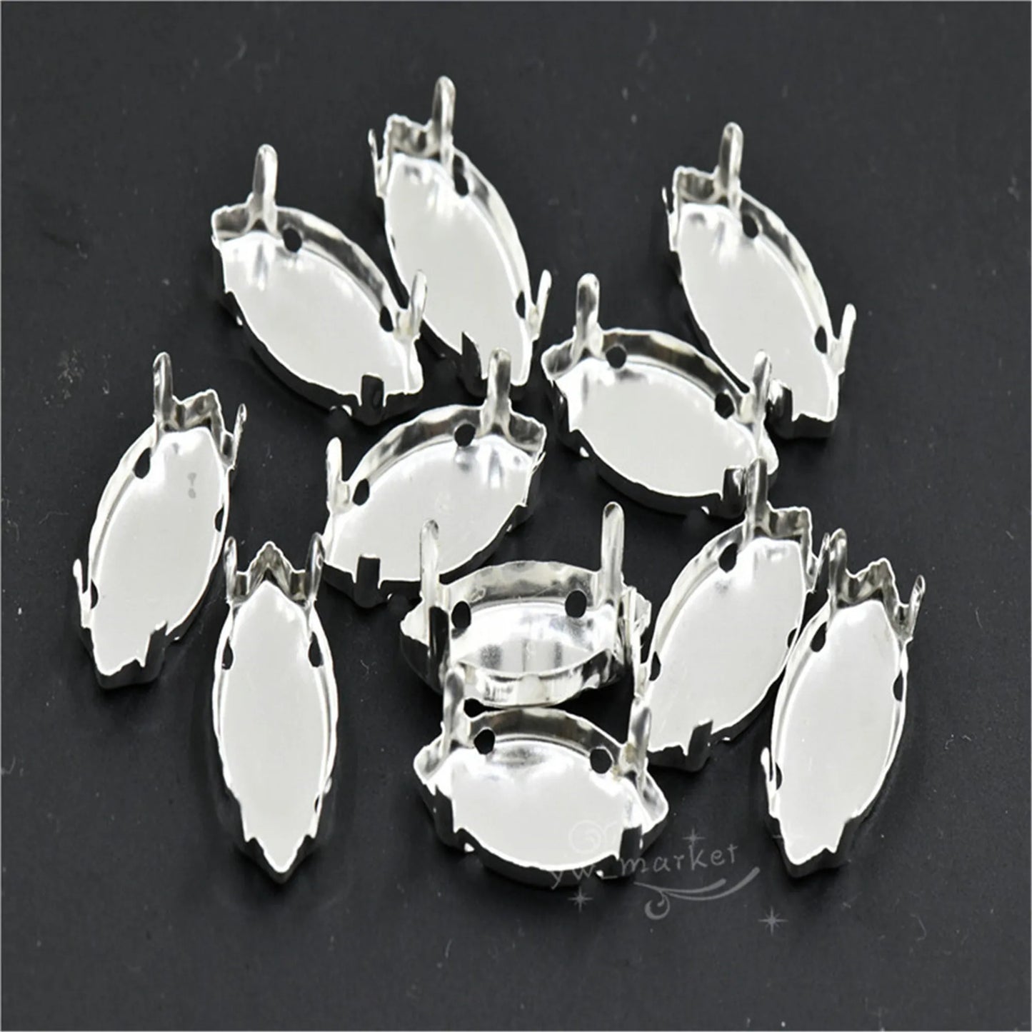 silver casing Brass Empty Setting with 4 holes  for stones Jewellery making normal  Claw  not strong round horse eye teardrop