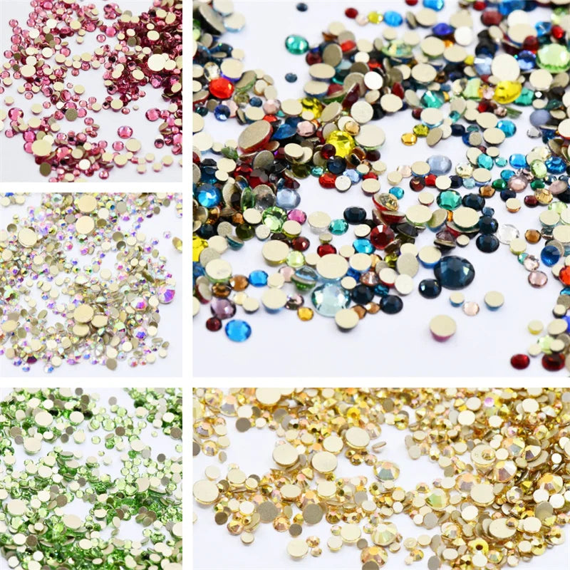 Non Hotfix ss4-ss20 gold FlatBack Rhinestones Nail Art Decorations  Glitter Gems Multicolored  glue on